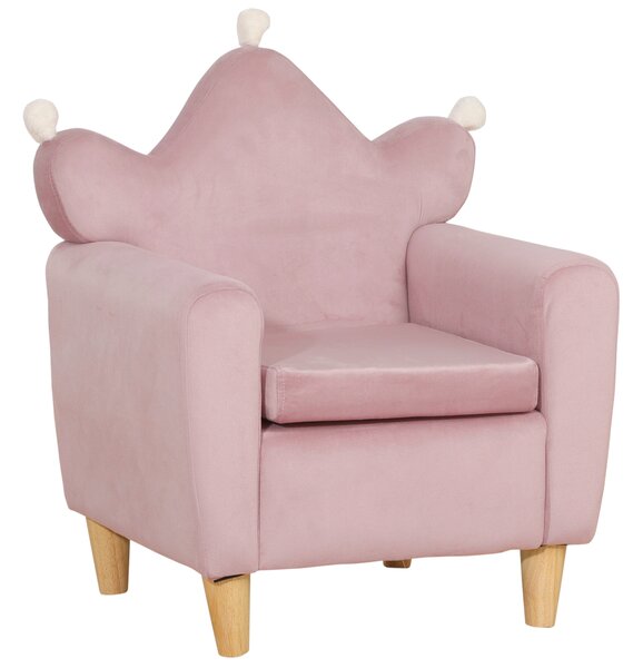 HOMCOM Poltrona per Bambini in Tessuto Effetto Velluto Rosa con Schienale a Corona, 50.2x41.9x57.8 cm | Aosom Italy