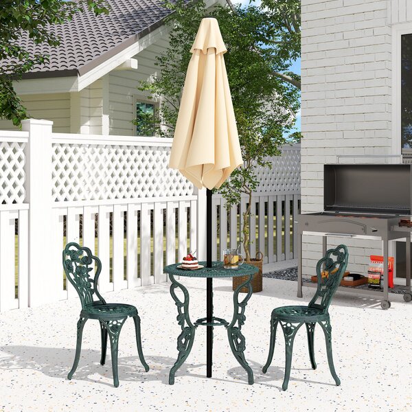 Outsunny Set da Giardino Bistroset Mobili da Giardino 3 pz. Fusione di Alluminio Verde Antico