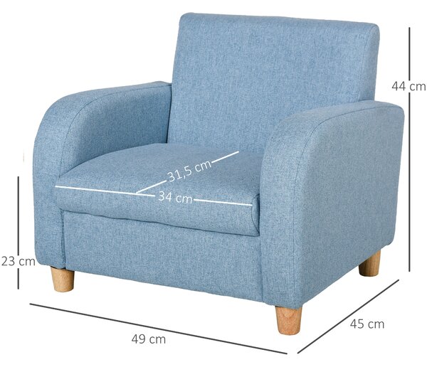 HOMCOM Poltrona per Bambini in Tessuto per Cameretta con Imbottitura, Max. 65 kg, 49x45x44 cm, Blu | Aosom Italy