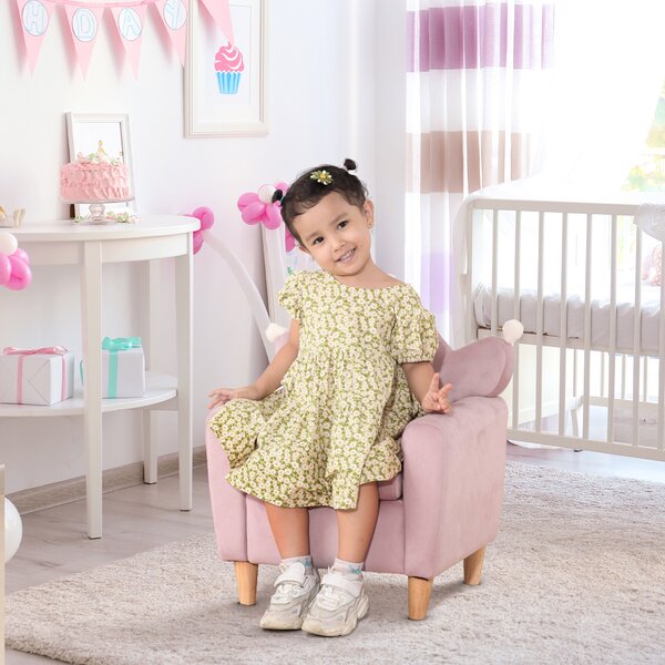 HOMCOM Poltrona per Bambini in Tessuto Effetto Velluto Rosa con Schienale a Corona, 50.2x41.9x57.8 cm | Aosom Italy
