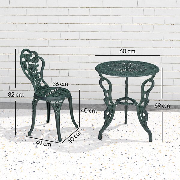 Outsunny Set da Giardino Bistroset Mobili da Giardino 3 pz. Fusione di Alluminio Verde Antico
