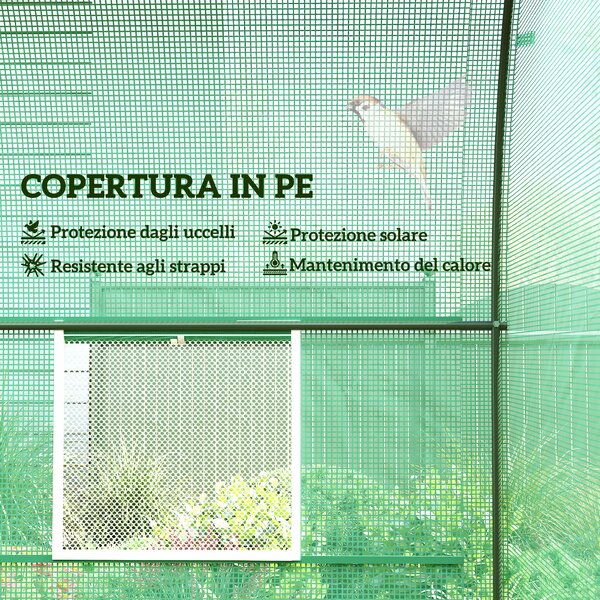 Outsunny Serra da Giardino Telaio in Tubo d'Acciaio Verniciato a Polvere 2 Rinforzi Diagonali 4 Finestre in PE 2.45x2x1.98m|Aosom