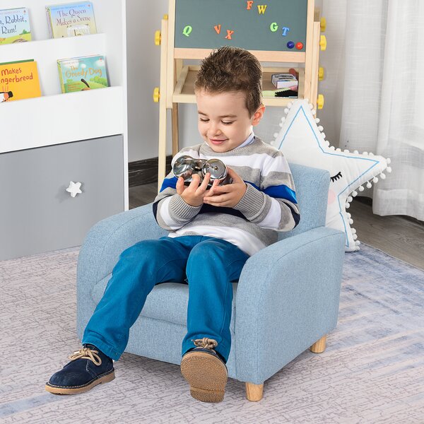 HOMCOM Poltrona per Bambini in Tessuto per Cameretta con Imbottitura, Max. 65 kg, 49x45x44 cm, Blu | Aosom Italy