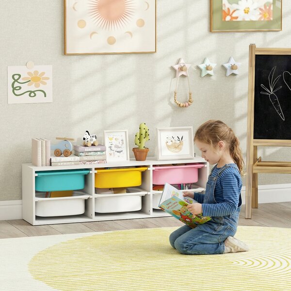 AIYAPLAY Scaffale Portagiochi Bambini in Legno con 6 Contenitori Rimovibili in Plastica, Multicolore | Aosom Italy