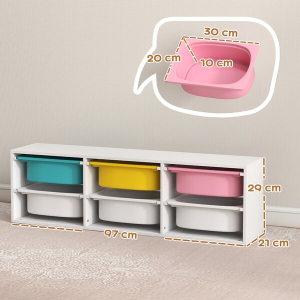 AIYAPLAY Scaffale Portagiochi Bambini in Legno con 6 Contenitori Rimovibili in Plastica, Multicolore | Aosom Italy
