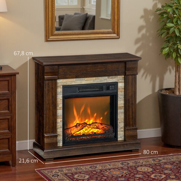 HOMCOM Camino Elettrico da Incasso a Terra con Timer, Fiamma e Temperatura Regolabile, 80x21.6x67.8 cm, Marrone | Aosom Italy