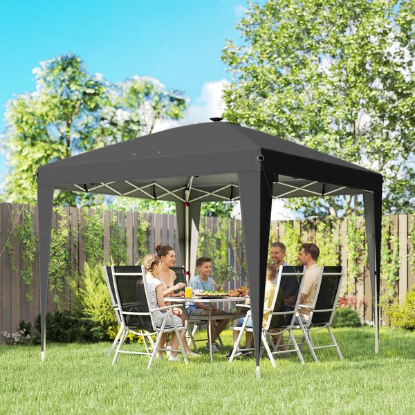 Outsunny Gazebo 3x3 m Pieghevole ad Altezza Regolabile con Luce Centrale e Telecomando, in Metallo e Poliestere, Nero | Aosom Italy