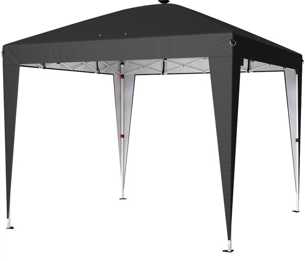 Outsunny Gazebo 3x3 m Pieghevole ad Altezza Regolabile con Luce Centrale e Telecomando, in Metallo e Poliestere, Nero | Aosom Italy
