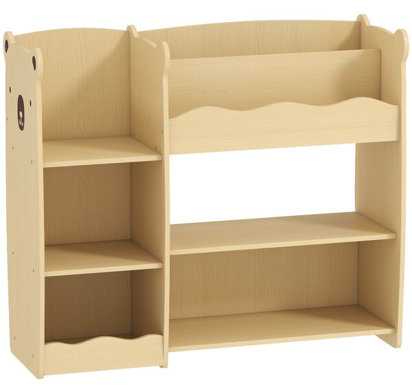 AIYAPLAY Scaffale Portagiochi per Bambini 3-8 Anni con Ripiani Aperti e Scomparti, in Legno, 92x29x79 cm, color Legno | Aosom Italy