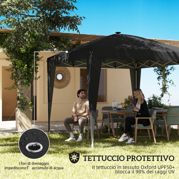 Outsunny Gazebo 3x3 m Pieghevole ad Altezza Regolabile con Luce Centrale e Telecomando, in Metallo e Poliestere, Nero | Aosom Italy