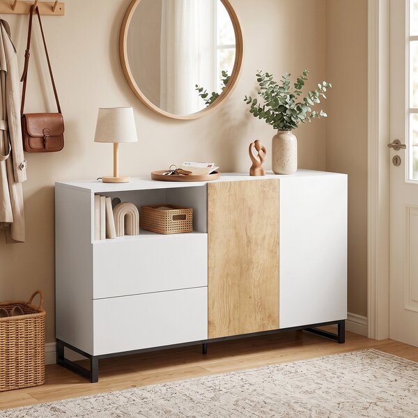 HOMCOM Madia credenza moderna con ripiano aperto, 140 cm, bianco e rovere | Aosom Italy