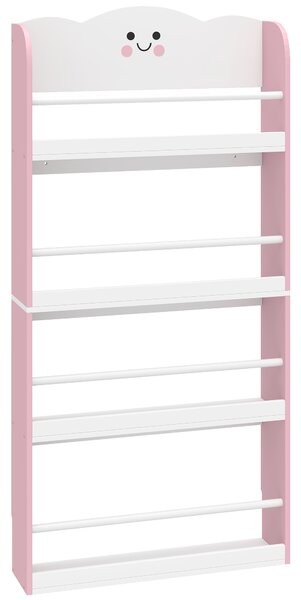 AIYAPLAY Libreria Montessoriana per Bambini 3-6 Anni con Tema Zucchero Filato, 4 Ripiani in Legno, per Cameretta, Rosa | Aosom Italy