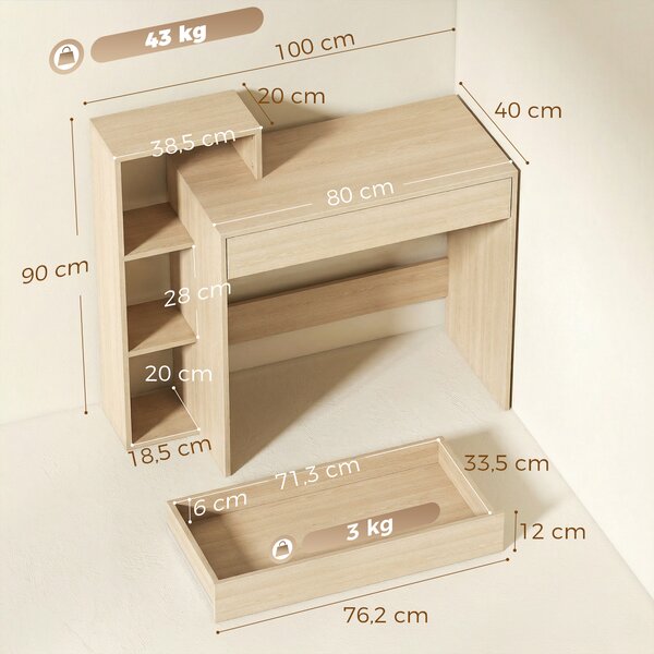 HOMCOM Scrivania PC Moderna con 3 Ripiani Aperti e Cassetto, in Legno, Color Legno, 100x40x90 cm | Aosom Italy