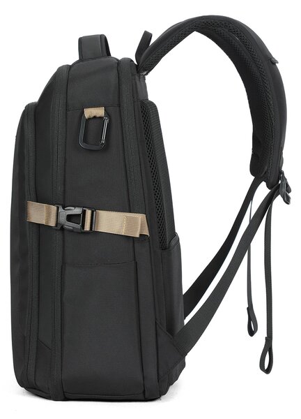 Zaino unisex nero in poliestere, con doppia maniglia e scomparti multifunzionali