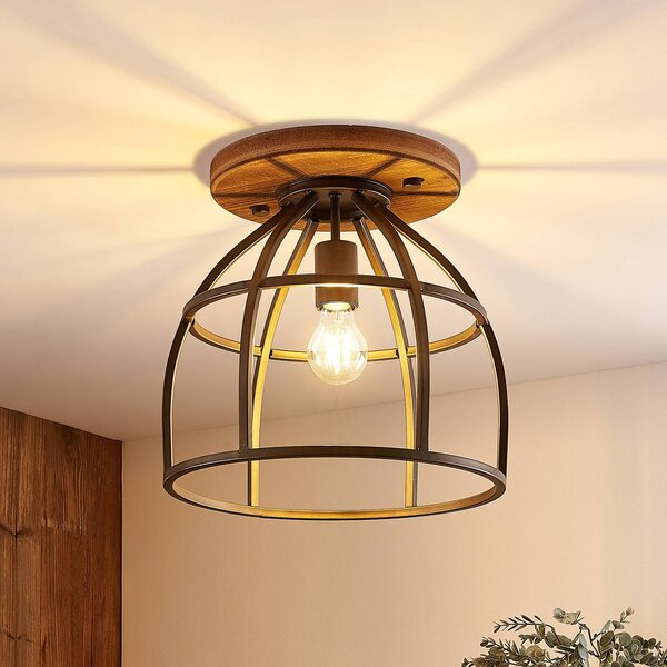 Plafoniera soffitto Rutger Lindby, dimmerabile, Legno scuro, Soggiorno / Sala da pranzo, Legno, Vintage, Plafoniera