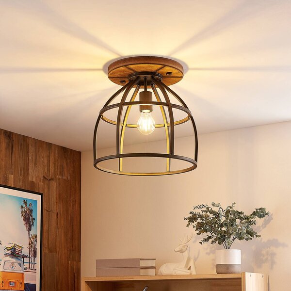 Plafoniera soffitto Rutger Lindby, dimmerabile, Legno scuro, Soggiorno / Sala da pranzo, Legno, Vintage, Plafoniera
