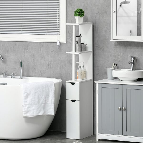 Kleankin Colonna Bagno con 2 Ripiani e 2 Armadietti, Mobile Alto Salvaspazio 15.2x29.8x118cm, Bianco|Aosom