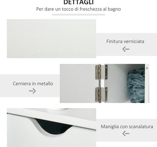 Kleankin Colonna Bagno con 2 Ripiani e 2 Armadietti, Mobile Alto Salvaspazio 15.2x29.8x118cm, Bianco|Aosom