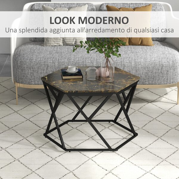 HOMCOM Tavolino da Salotto Moderno con Piano Effetto Marmo e Struttura in MDF e Acciaio, 81x70x51.2 cm, Nero|Aosom