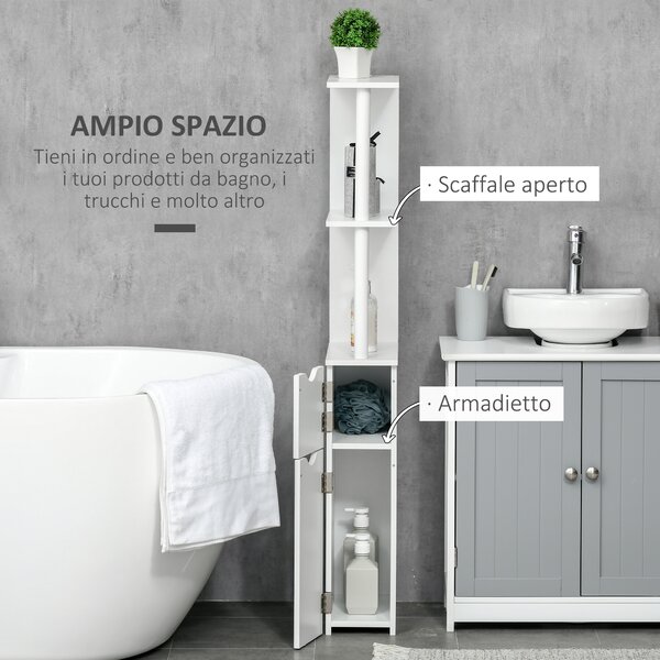 Kleankin Colonna Bagno con 2 Ripiani e 2 Armadietti, Mobile Alto Salvaspazio 15.2x29.8x118cm, Bianco|Aosom