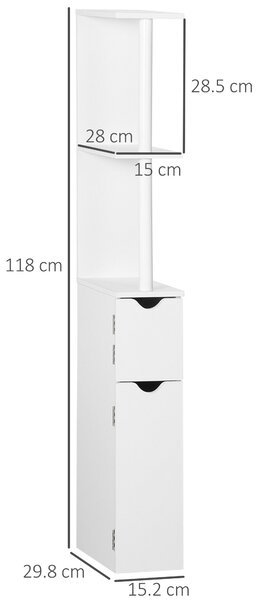 Kleankin Colonna Bagno con 2 Ripiani e 2 Armadietti, Mobile Alto Salvaspazio 15.2x29.8x118cm, Bianco|Aosom