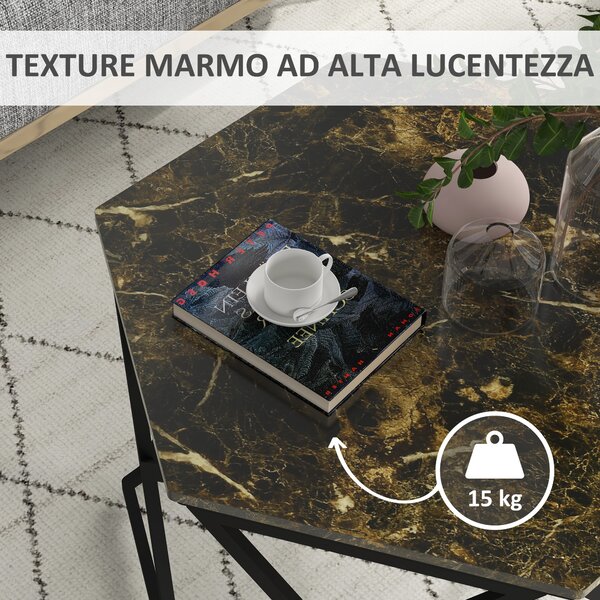 HOMCOM Tavolino da Salotto Moderno con Piano Effetto Marmo e Struttura in MDF e Acciaio, 81x70x51.2 cm, Nero|Aosom