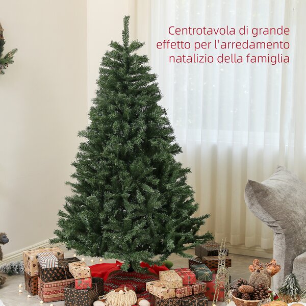 HOMCOM Albero di Natale Artificiale Ø110 x180 cm con 1000 Rami in Acciaio e Plastica Verde