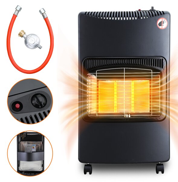 Jopassy stufa a gas stufa a gas stufa radiante 4,2 KW camino a gas incl. regolatore di pressione + tubo flessibile stufa a gas bombole di gas butano o propano fino a 10 kg nero