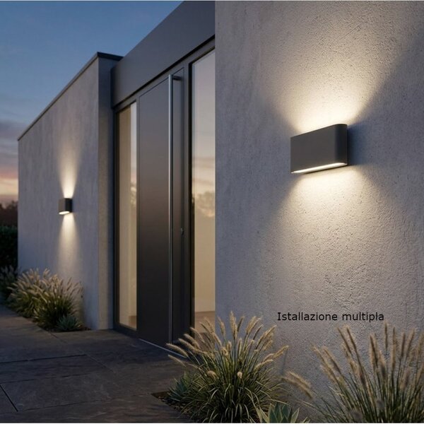 Applique led top light lima 18 ip54 cct biemissione alluminio vetro - Top Light