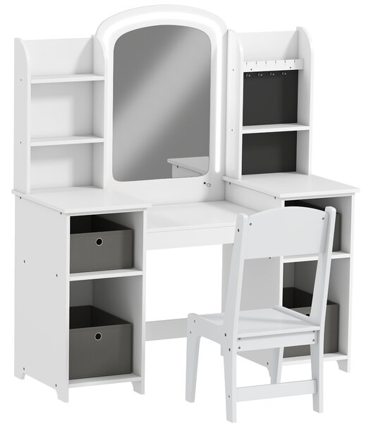 AIYAPLAY Toeletta per Bambini con Sgabello e Specchio LED, Tavolo trucco per 3–8 anni, 104x40x112 cm, Bianco | Aosom Italy