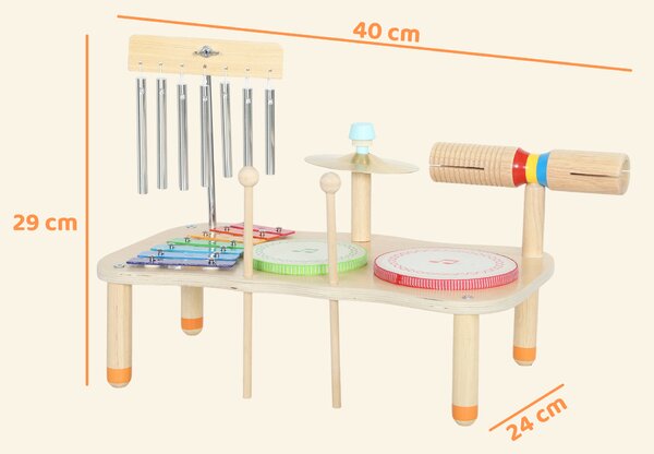 AIYAPLAY Strumenti Musicali per Bambini in Legno con Tamburo e Xilofono Doppia, 40x24x29 cm, Legno naturale | Aosom Italy