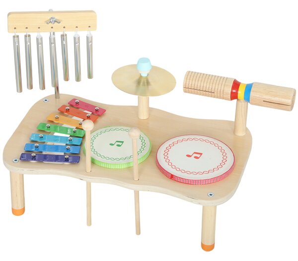 AIYAPLAY Strumenti Musicali per Bambini in Legno con Tamburo e Xilofono Doppia, 40x24x29 cm, Legno naturale | Aosom Italy