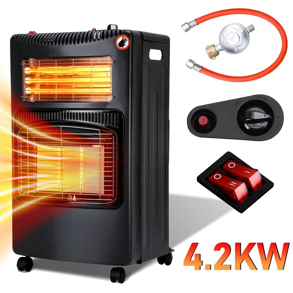 Clanmacy stufa a gas+elettricità stufa a gas stufa a gas radiante 4,2 KW caminetto a gas incl. regolatore + tubo + fascetta stufa a gas bombole di gas butano o propano fino a 15kg nero