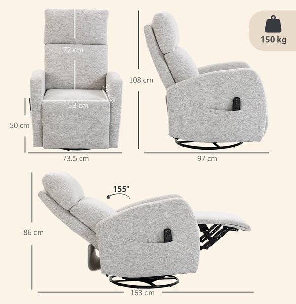HOMCOM Poltrona Massaggiante Reclinabile con Schienale Regolabile e Rotazione 360°, 73,5x163x86 cm, Crema | Aosom Italy
