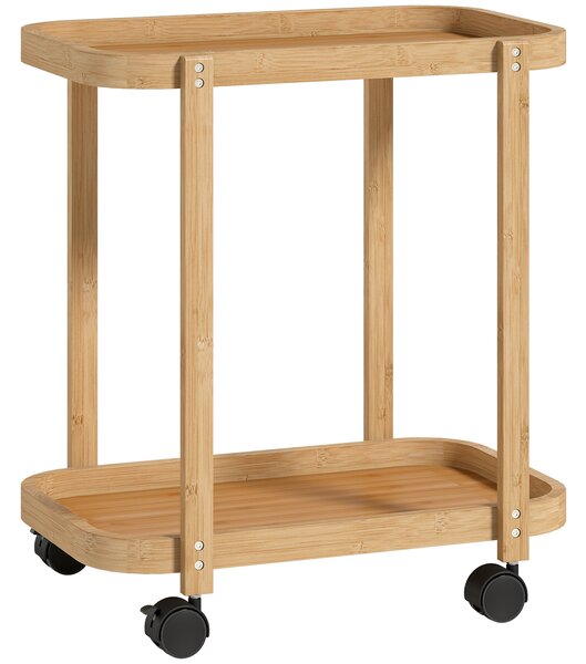 HOMCOM Carrello da Cucina a 2 Livelli in Bambù con Ruote, 54x36.5x60 cm, Legno Naturale | Aosom Italy