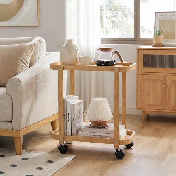 HOMCOM Carrello da Cucina a 2 Livelli in Bambù con Ruote, 54x36.5x60 cm, Legno Naturale | Aosom Italy