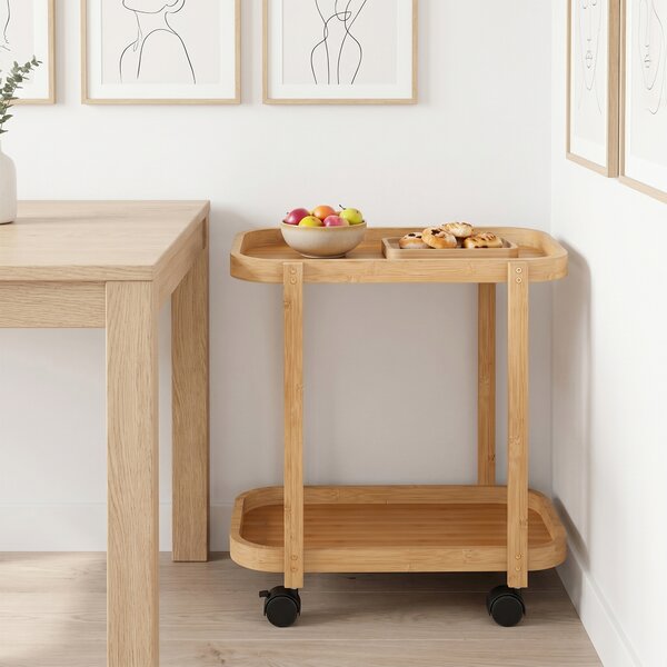 HOMCOM Carrello da Cucina a 2 Livelli in Bambù con Ruote, 54x36.5x60 cm, Legno Naturale | Aosom Italy
