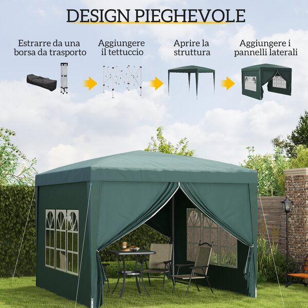 Outsunny Gazebo 3x3 m da Giardino Impermeabile in Acciaio con Copertura in tessuto Oxford, Verde|Aosom