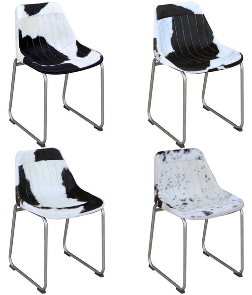 Sedie da Pranzo 4 pz Nero e Bianco in Vera Pelle di Mucca