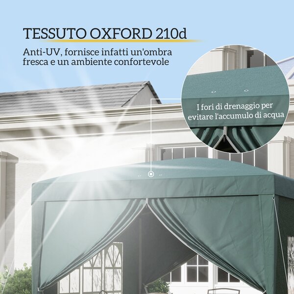 Outsunny Gazebo 3x3 m da Giardino Impermeabile in Acciaio con Copertura in tessuto Oxford, Verde|Aosom