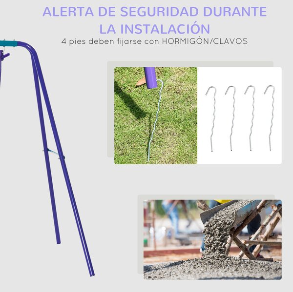 Outsunny Altalena da Giardino con 2 Altalene e Dondolo, Altezza Regolabile in Metallo, 280x140x176 cm, Viola e Blu | Aosom Italy