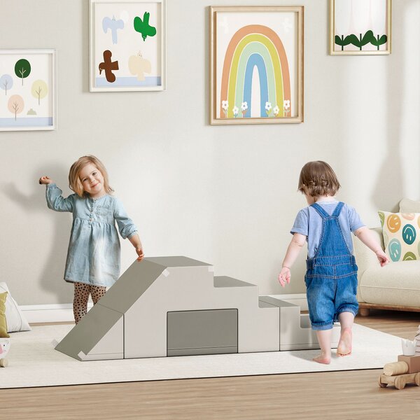 HOMCOM Gioco di Arrampicata e Scivolo per Bambini, in Pelle Sintetica e Schiuma EPE, 86x49x47 cm, Grigio | Aosom Italy