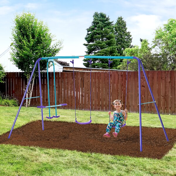 Outsunny Altalena da Giardino con 2 Altalene e Dondolo, Altezza Regolabile in Metallo, 280x140x176 cm, Viola e Blu | Aosom Italy