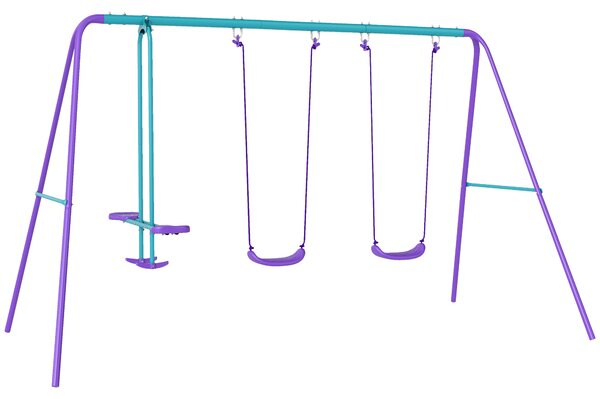 Outsunny Altalena da Giardino con 2 Altalene e Dondolo, Altezza Regolabile in Metallo, 280x140x176 cm, Viola e Blu | Aosom Italy