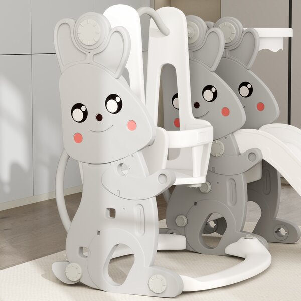 AIYAPLAY 4 in 1 Altalena e Scivolo con Altalena, Parapetto e Canestro per Bambini, 147.5x160x107 cm, Grigio | Aosom Italy