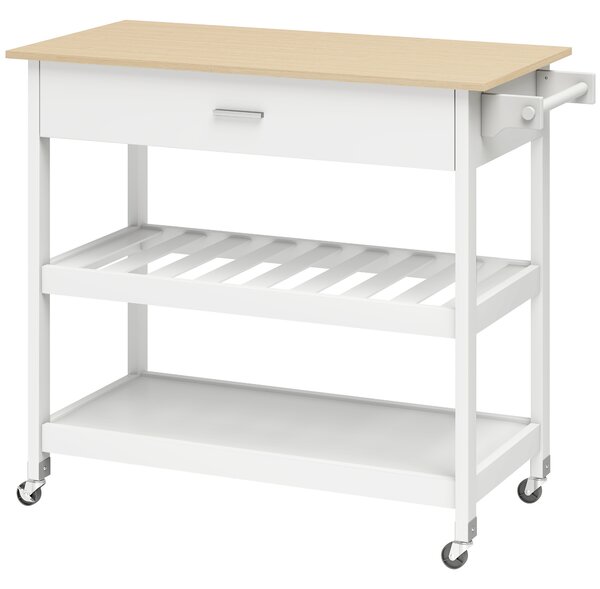 HOMCOM Carrello da Cucina con Cassetto e 2 Ripiani Aperti, Isola Mobile con porta-asciugamani e spazio di stoccaggio, 108,8x51x92,5 cm, Bianco | Aosom Italy