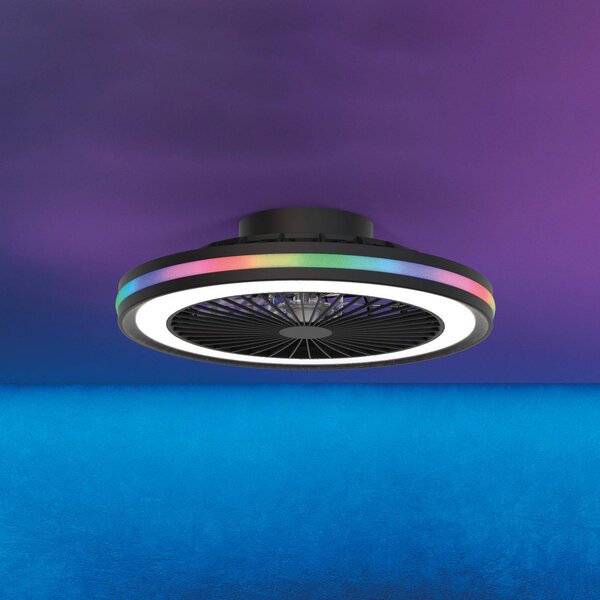 Mantra Iluminación Ventilatore da soffitto LED per giocatori, nero, DC, silenzioso, Ø 47 cm, CCT Gamer, dimmerabile, Nero, Soggiorno / Sala da pranzo, Plastica, Moderno