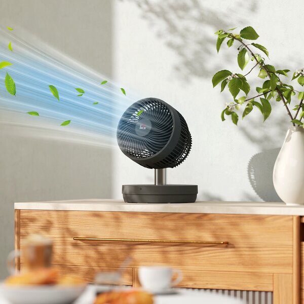 HOMCOM Ventilatore da Scrivania con Telecomando e Batteria Ricaricabile, Inclinazione e Altezza Regolabili, 22x22x69 cm, Nero | Aosom Italy