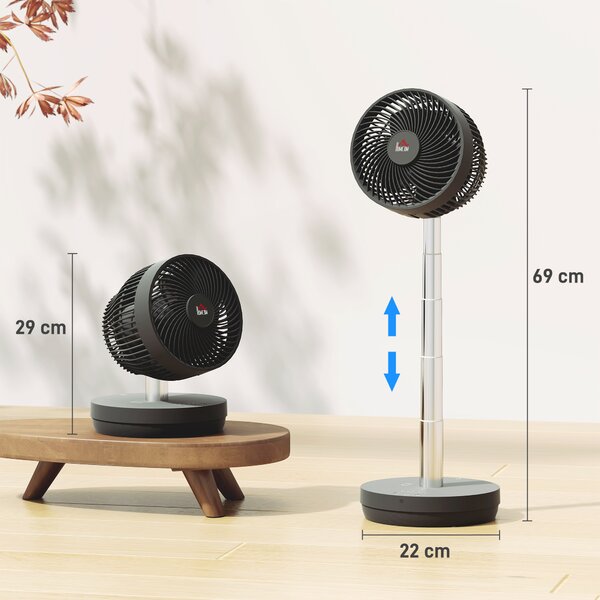 HOMCOM Ventilatore da Scrivania con Telecomando e Batteria Ricaricabile, Inclinazione e Altezza Regolabili, 22x22x69 cm, Nero | Aosom Italy