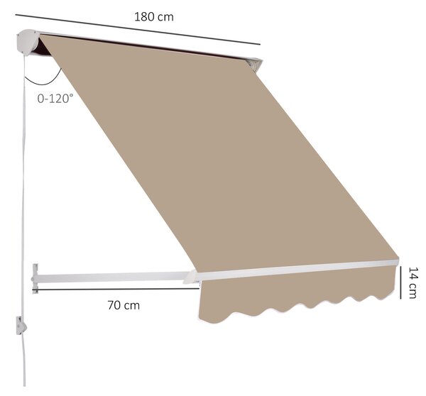Outsunny Tenda da Sole a Bracci con Rullo Avvolgibile e Angolazione Regolabile 0-120°, 180×70cm, Beige | Aosom Italy